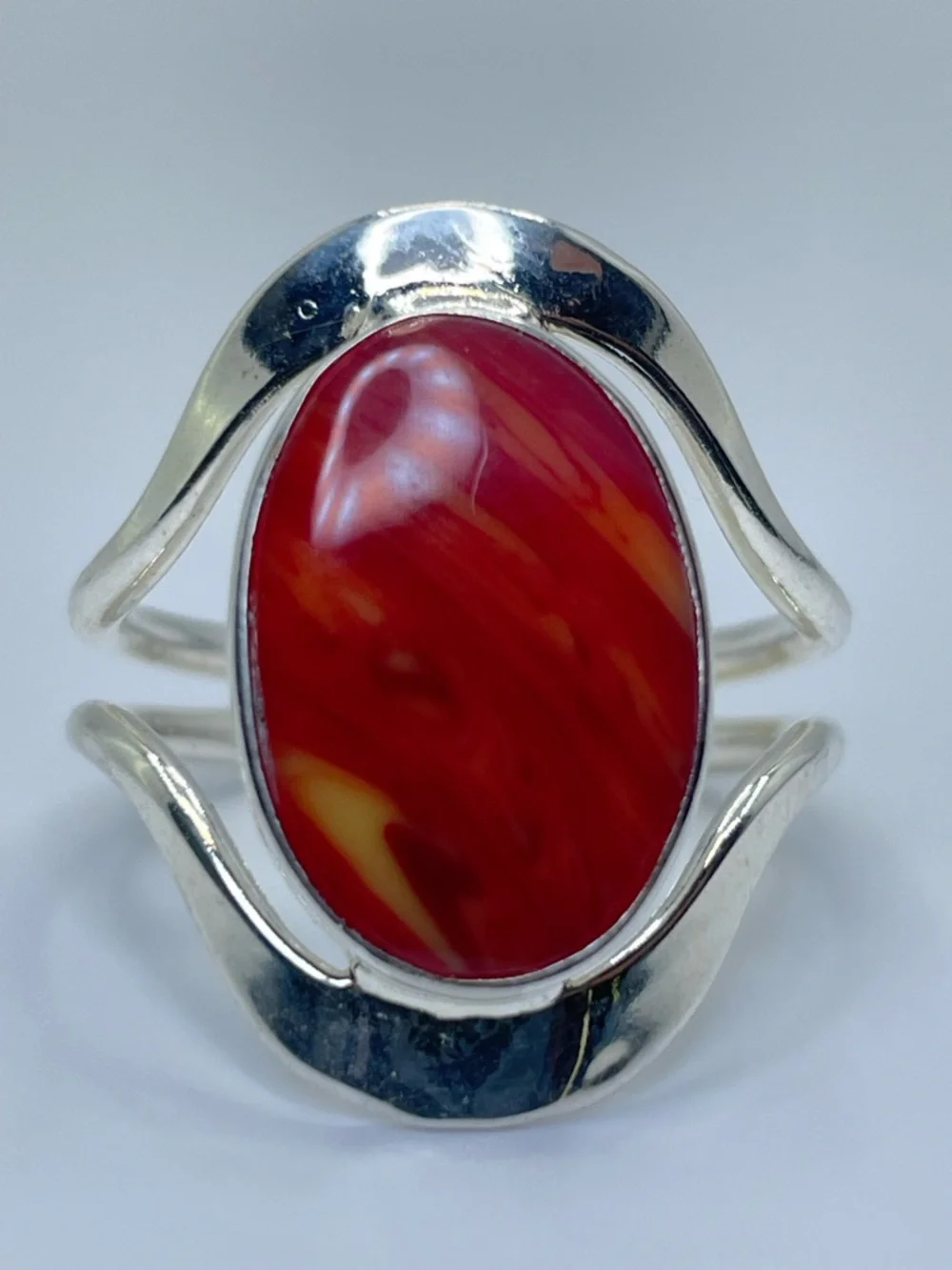 Vintage Mexico Spiny Oyster Shell Silver Ring Sz 8.5 Boho Southwestern